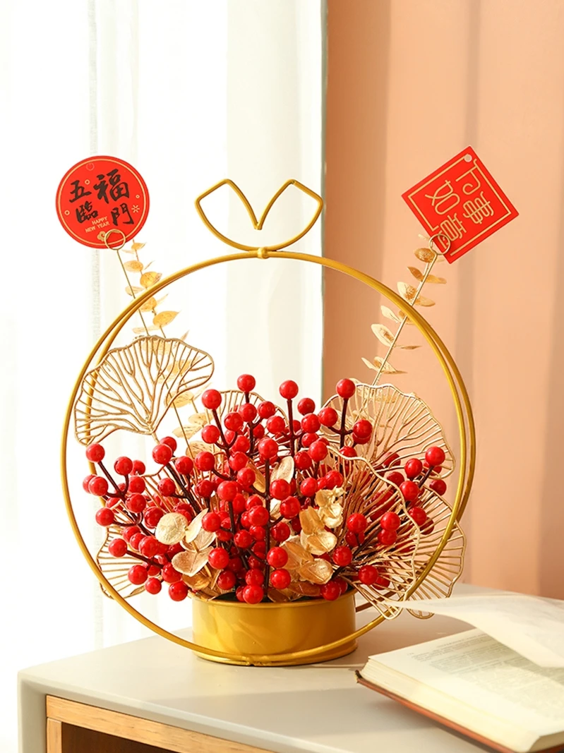 

Новогодний цветок на столе, Падуба, китайская боярышника, гирлянда, фрукты удачи, имитация цветов, украшение на китайский новый год