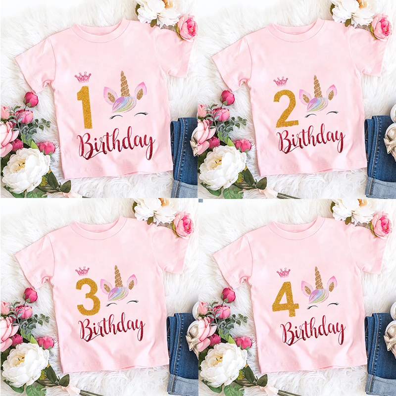 

Unicorn Costume Birthday Numbers T-shirts For Girls Cartoon Fashion Anime T-shirt Boutique Kids Clothing Summer Boys Clothes