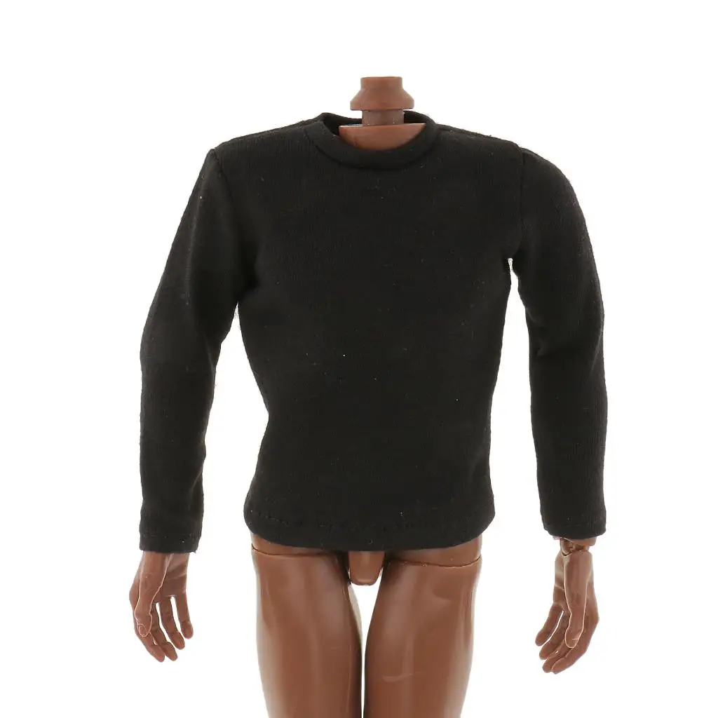 

1/6 Scale Men's Long Sleeves T-shirt For 12'' Action Figure Body Toys - Black
