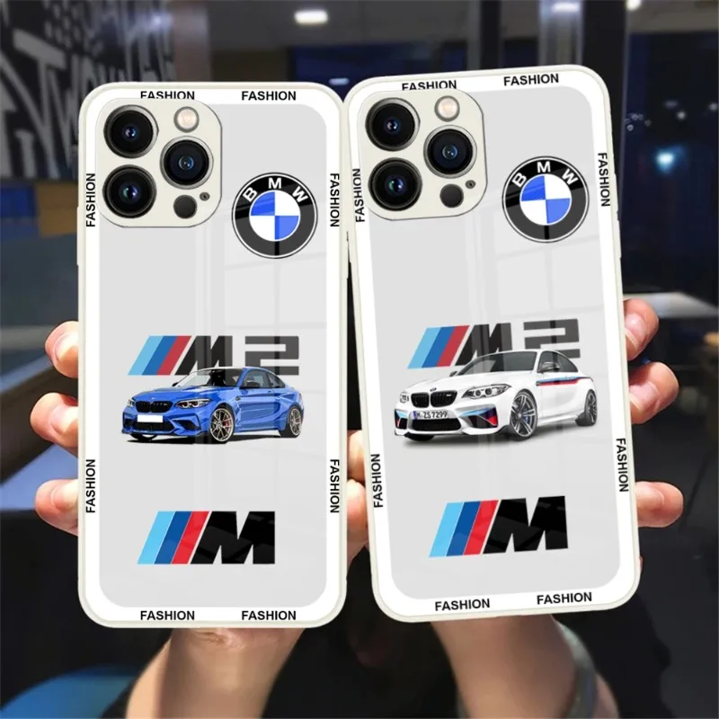 

Роскошный чехол для телефона BMW с изображением спортивного дрифта автомобиля, Черное и белое стекло для IPhone 13 14 12 11 Pro Max Plus Mini X XR 8 7 6s SE2020, чехол