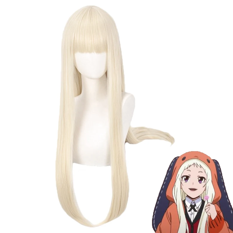Anime Cosplay Kakegurui Runa Yomozuki Wigs Long Straight Wig Natural Gold with Neat Bang Heat Resistant Synthetic Wigs for Girls