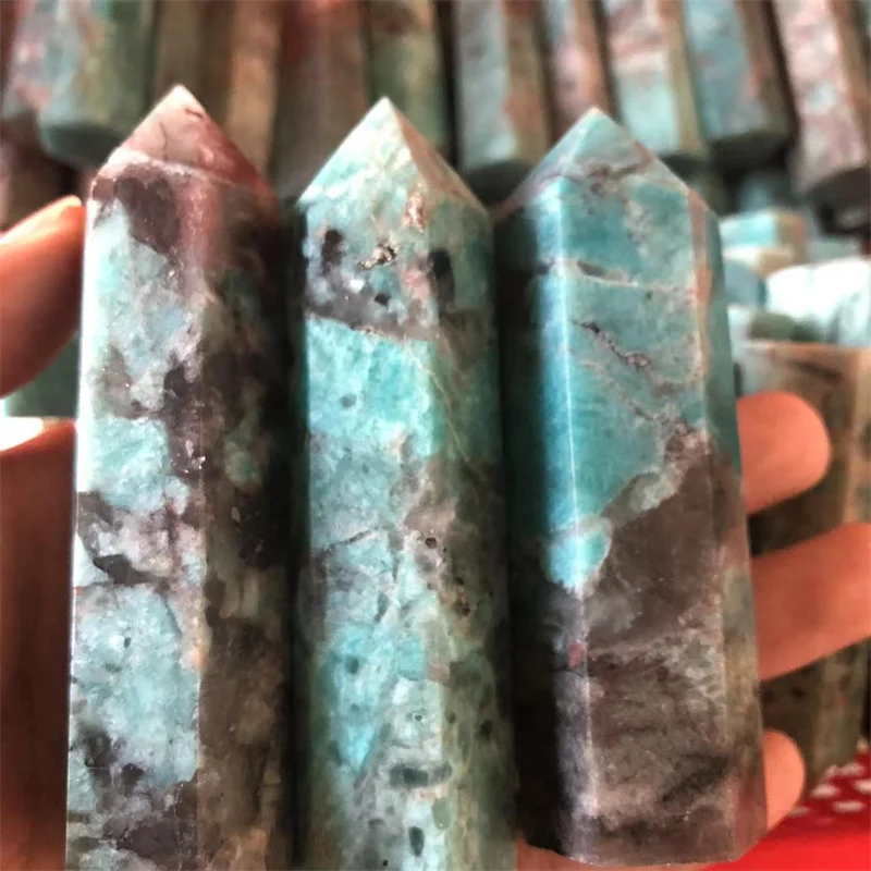 

Natural Polished Quartz Crystal Amazonite Wand Point Healing Reiki Crafts Tower Gemstones Home Decoration