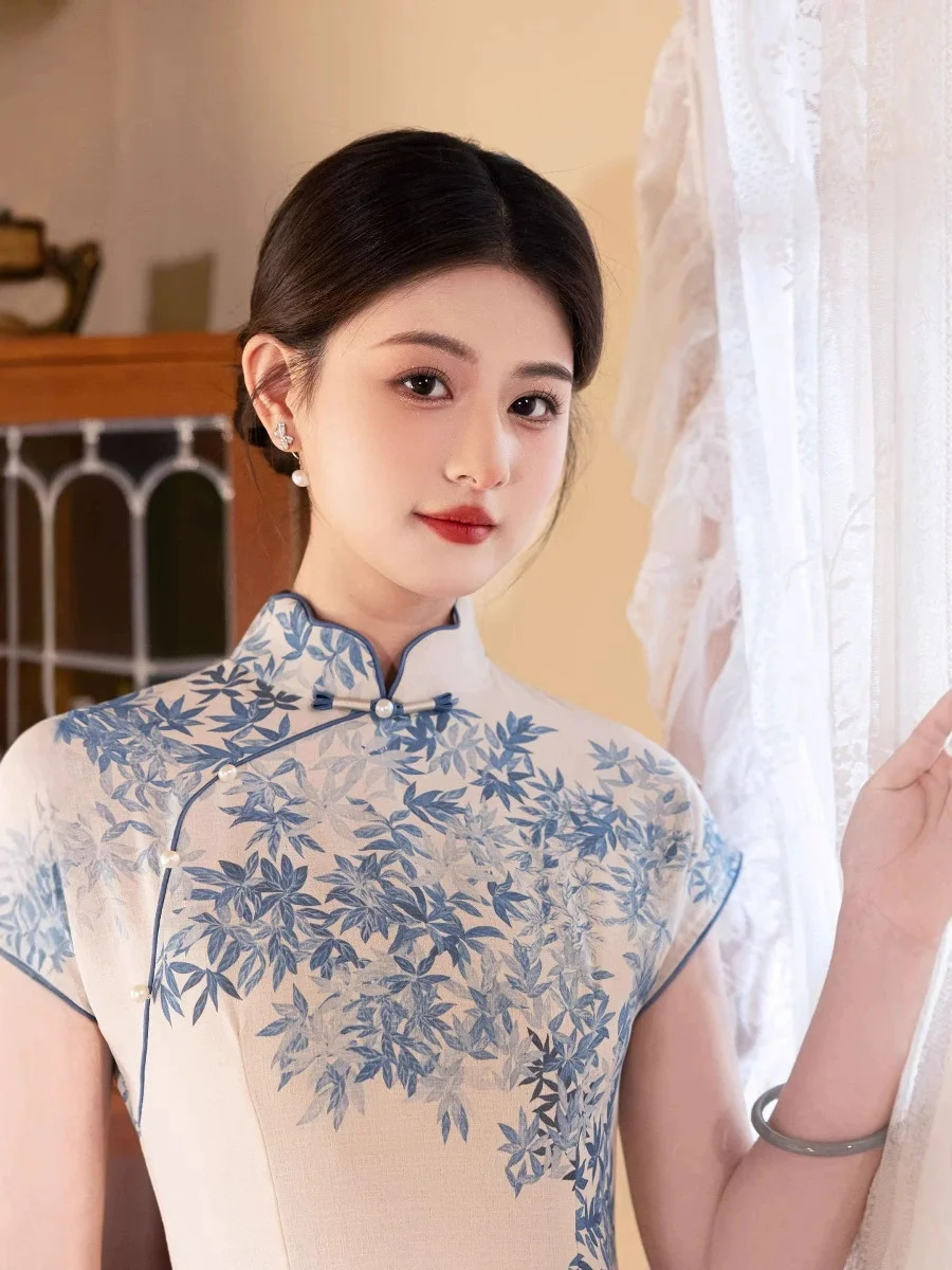 Улучшенное элитное зеленое жаккардовое атласное платье Cheongsam для молодых
