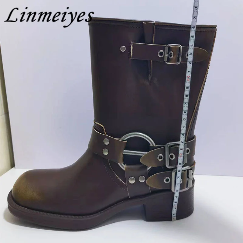 

Женские ботинки из натуральной кожи, на толстой подошве, с пряжкой и ремешком, на квадратном каблуке