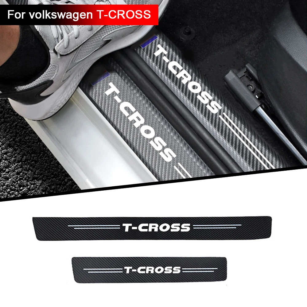 

4pcs Car Sticker Door Carbon Leather Fiber Sill Plate for T-CROSS T CROSS TCROSS sticker car styling
