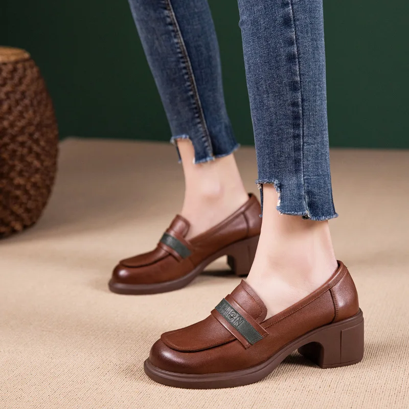 First layer cowhide single shoe woman spring 2023 new soft sole genuine leather British style handmade vintage loafer woman