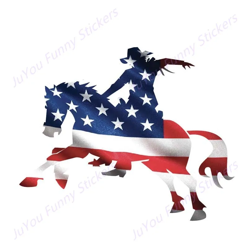 

JuYou Funny Stickers Exterior Accessories Personality Creative AMERICAN Flag Cowboy Funny Horse Car Sticker Decal PVC