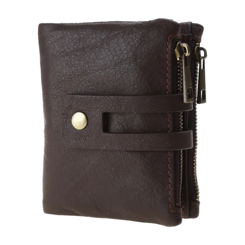 

Men RFID Blocking Wallet Vintage Leather Short Purse Bifold with Coin Change Pocket Large Capacity E74B