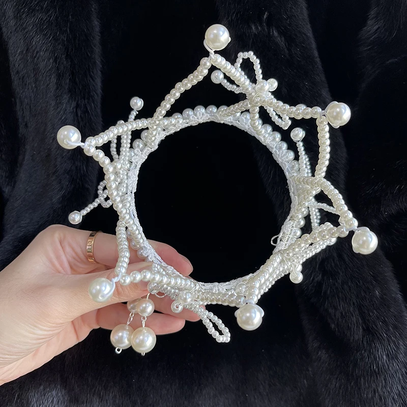 Мини-тиара ручной работы с жемчугом и кристаллами корона свадебная помощь дети