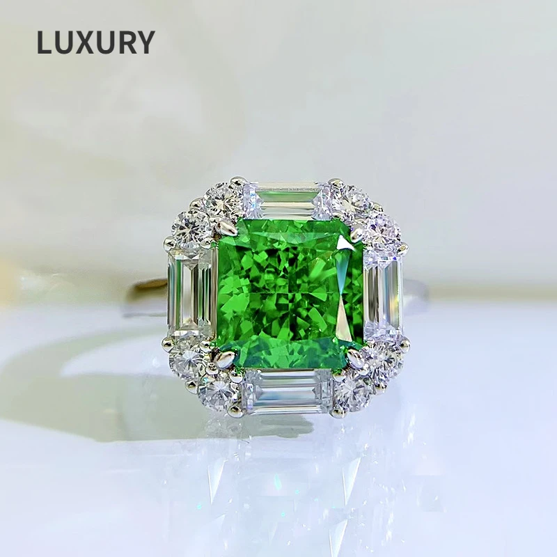 

Luxury100%S925 Sterling Silver10*14mm Emerald High Carbon Diamond Square Ring For Women Sparkling Fine Jewelry Selling Wholesale