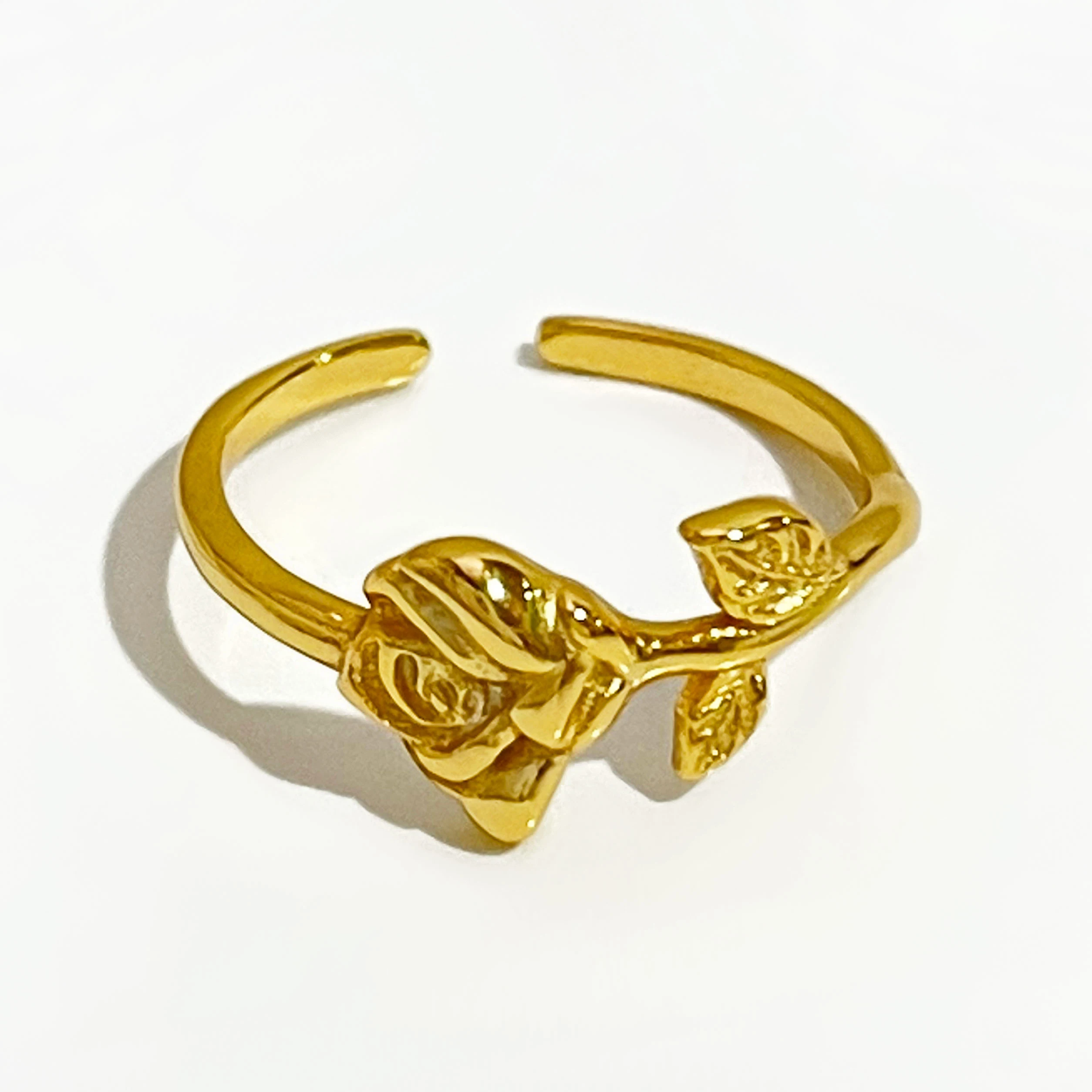 

Peri'sBox Minimalist Gold Color Rose Flower Rings for Women 925 Sterling Sliver Layered Rings Bague Stack Open Rings Lover Gifts