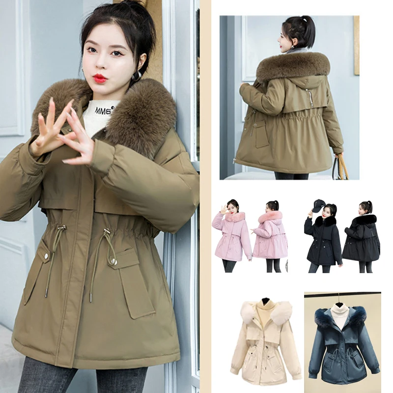Women's Winter Mid-length Parker Quilted Coat Fur Collar Hooded Thickened Loose Warm Cotton Clothes Fashion Street Clothes
