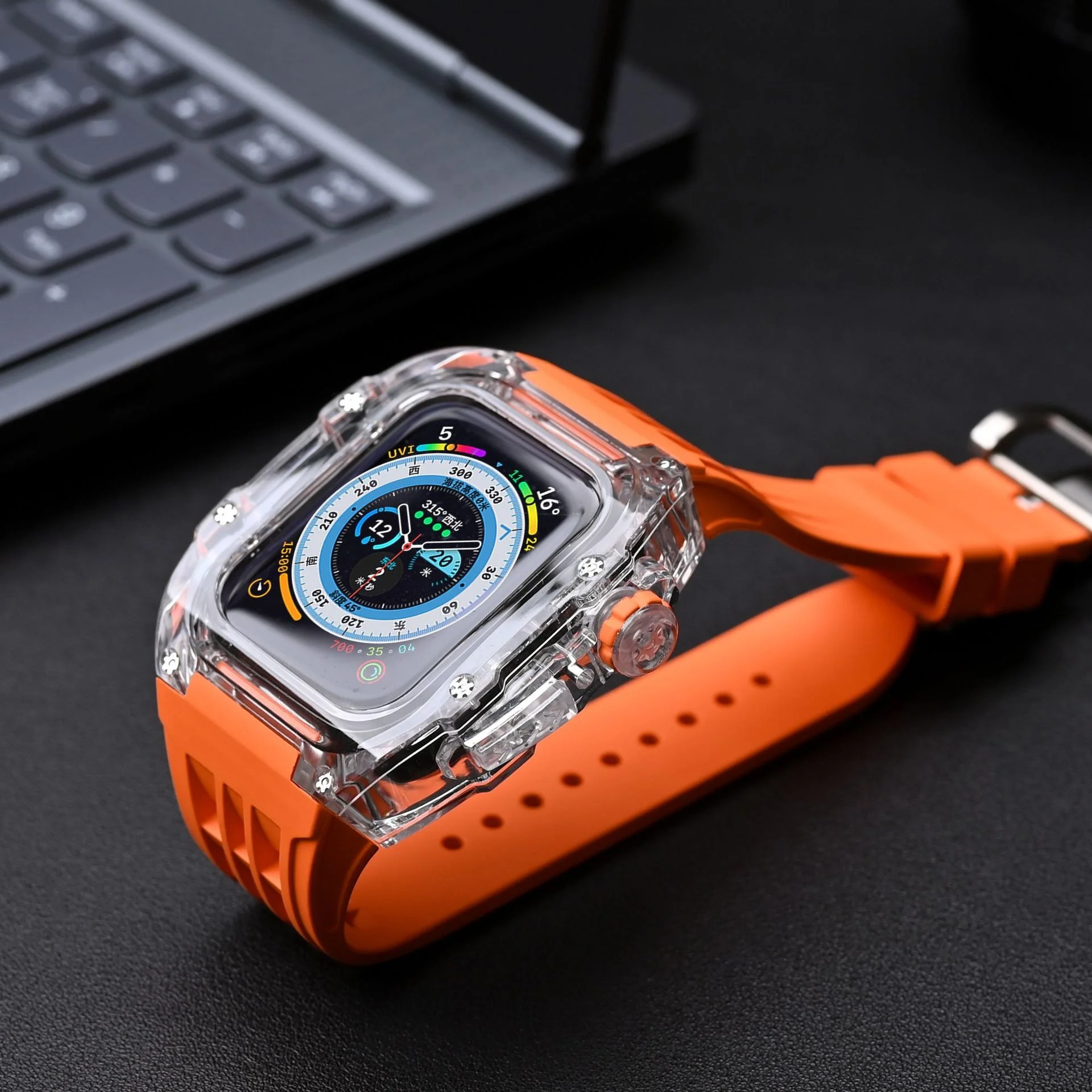 

Ремешок uhgbsd для смарт-часов Apple Watch 7, прозрачный Модифицированный корпус с застежкой-бабочкой, ремешок 44/45 мм