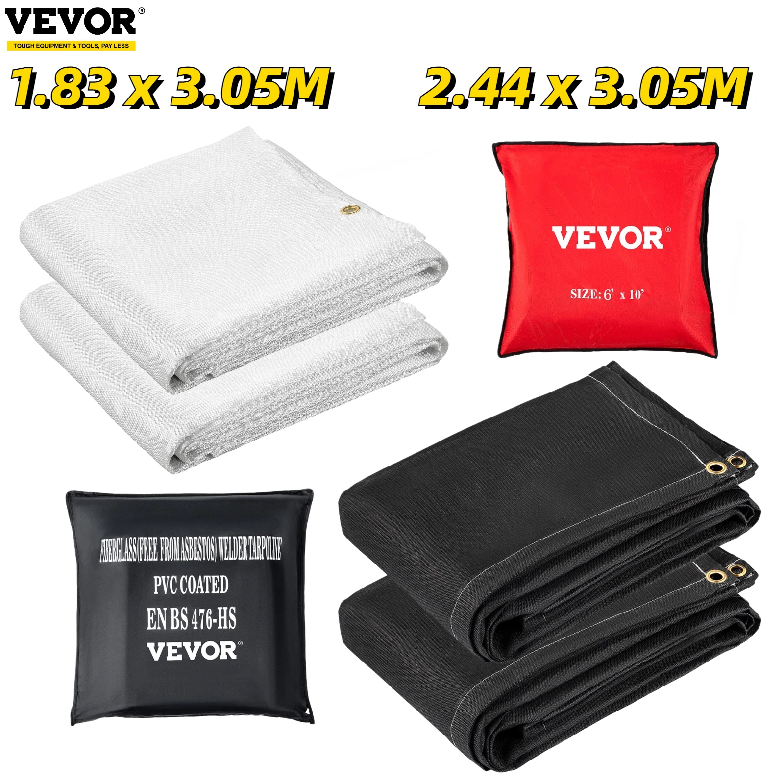 

VEVOR Emergency Fire Blankets 6x10 8x10FT Fiberglass Welding Blanket 2 Pack Survival Flame Retardant Safety Protective Equipment