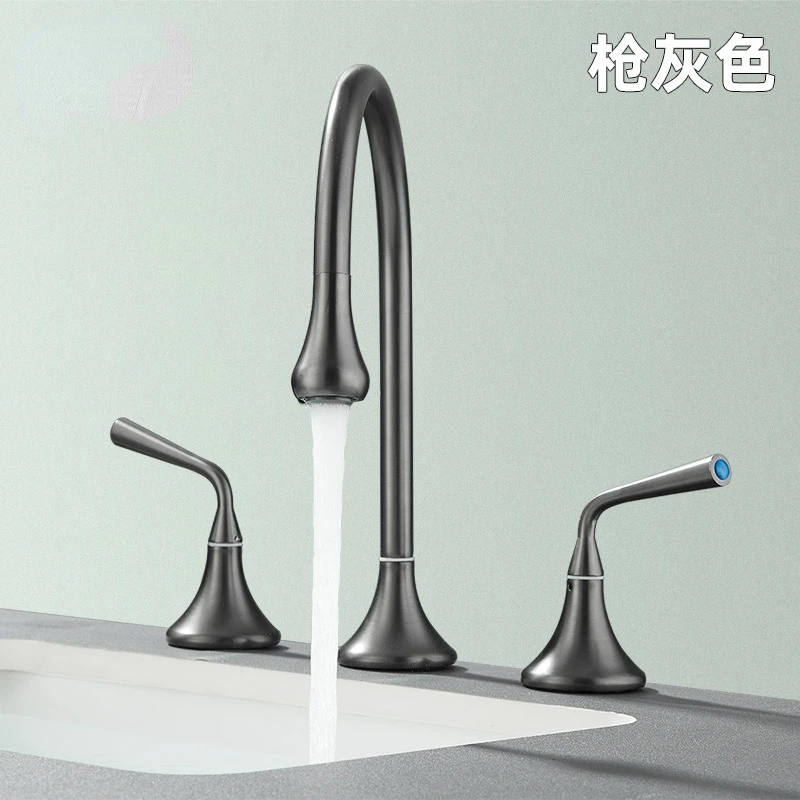 

Gun Gray Split Three-Hole Faucet Bathroom Bathroom Cabinet Double Handle Basin Hot and Cold Faucet Three-Piece Set