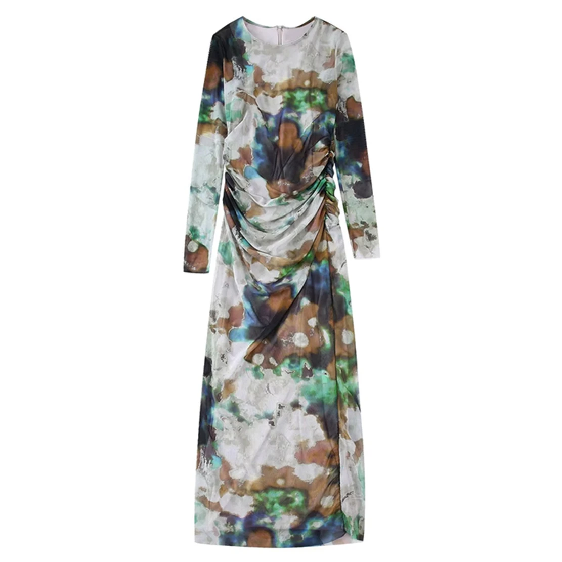 

Jenny&Dave Fashion High Street Printing Tulle Pleated Sexy Dress Women