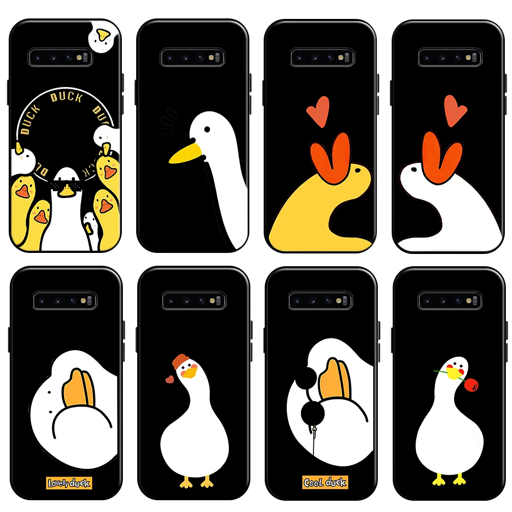 

Cartoon Cute Call Duck Phone Case For Samsung Galaxy S10 5G S10E S10 Lite S10 Plus Liquid Silicon Black Silicone Cover Carcasa