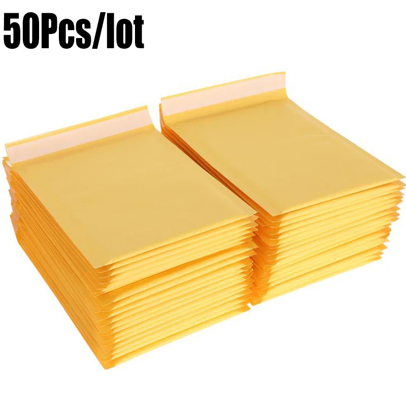 50PCS Kraft Paper Bubble Envelopes Bags Bubble Mailing Bag Mailers Padded Shipping Envelope Business Supplies Various Sizes