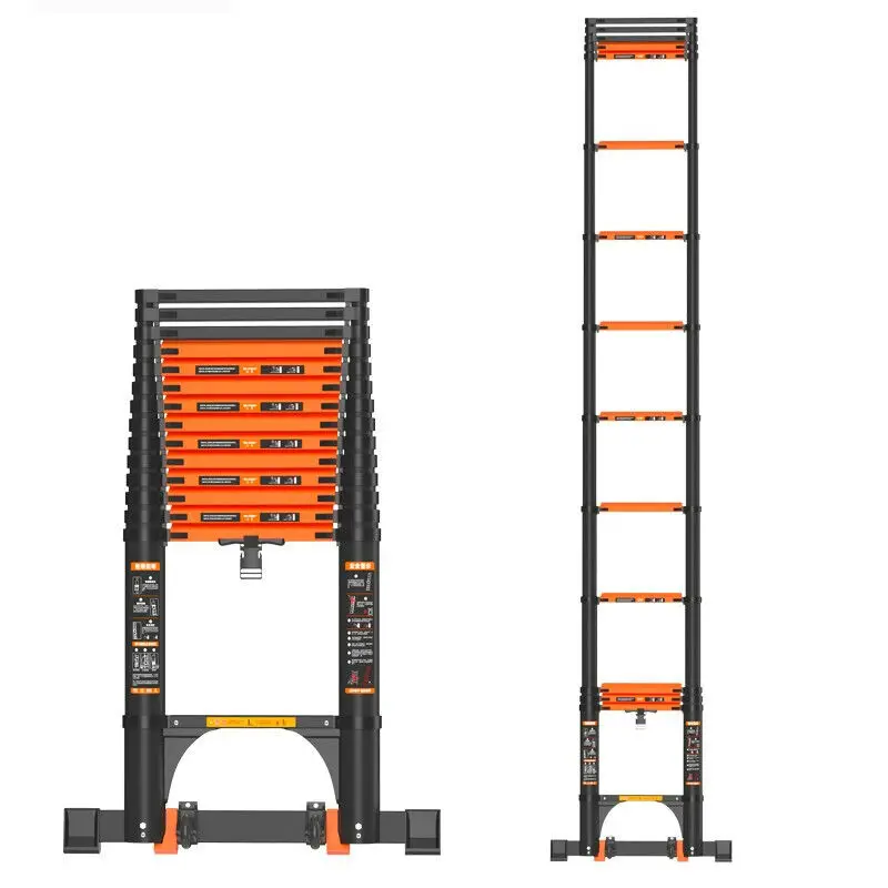 3.5M/3.9M  Metal telescopic ladder folding engineering ladder with hook mobile wheel single straight ladder anti-tilt ladder