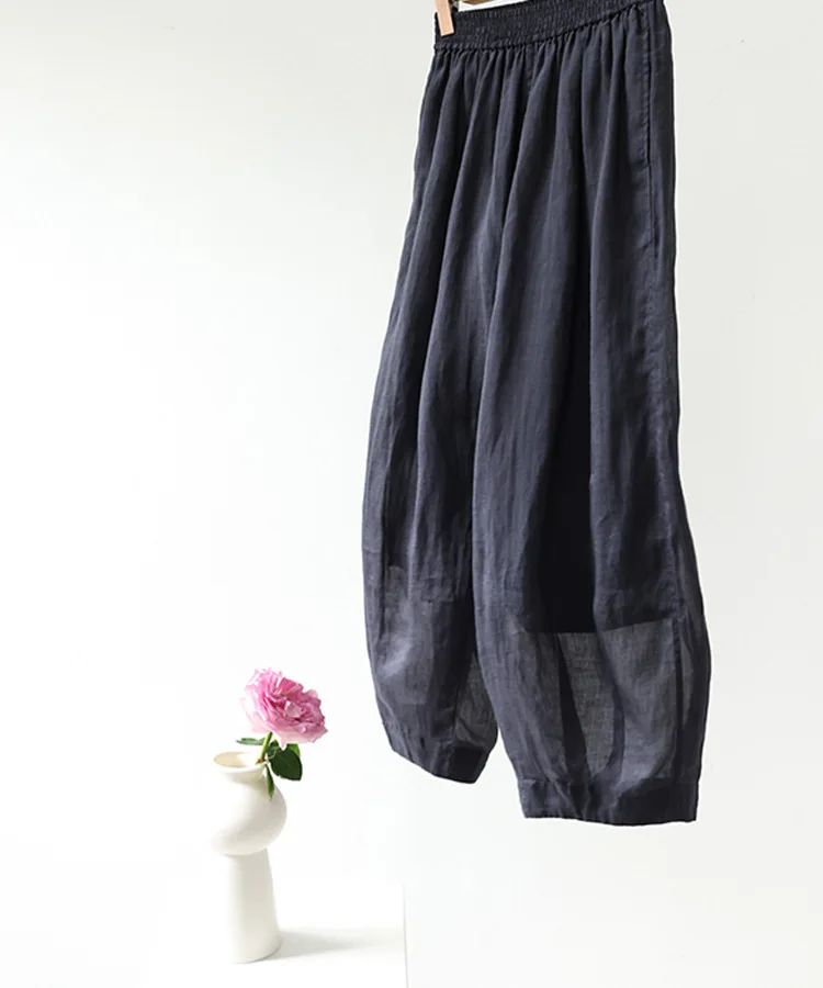 Pant Cotton and Linen Women Summer New Products 100% Fine Ramie Cool Casual Double Layer Thin Elastic Waist Bloomers