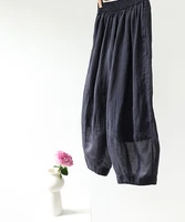 pant cotton and linen women summer new products 100 fine ramie cool casual double layer thin elastic waist bloomers