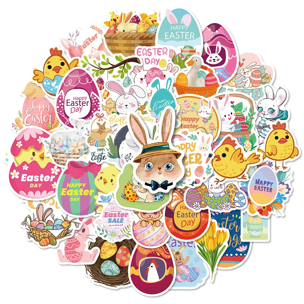 

50pcs Kawaii Easter Day Stickers Rabbit Craft Sticker for DIY Diary Planner Junk Journal Decorative Stationery Scrapbooking