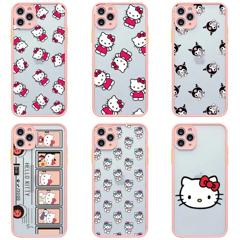 

Hello Kitty My Melody Phone Case For iphone 13 12 11 Pro Max Mini XS 8 7 Plus X SE 2020 XR Light pink Matte Transparent Cover