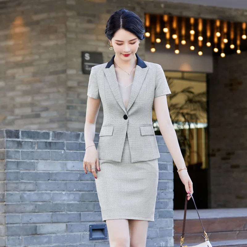 High-end Women's Suit Skirt Office Business Wear 2022 New Spring Autumn Elegant Short Sleeve Ladies Office Jacket Casual Skirt