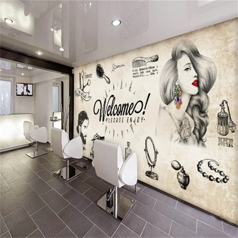 Самоклеящиеся обои в модном стиле на заказ настенная роспись для парикмахерской
