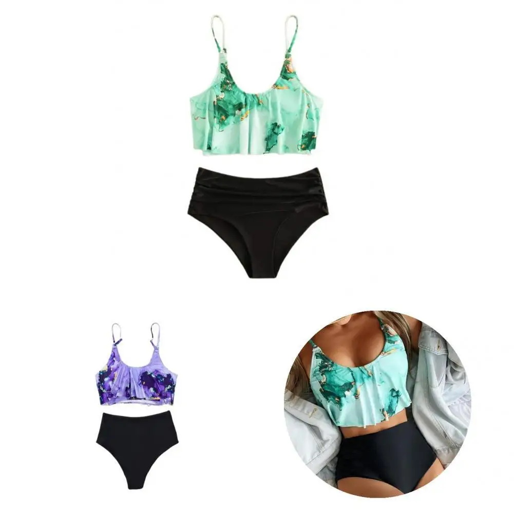 

Two-piece 2Pcs/Set Simple Sleeveless Off Shoulder Bikini Female Split Bikini Wire Free for Spa