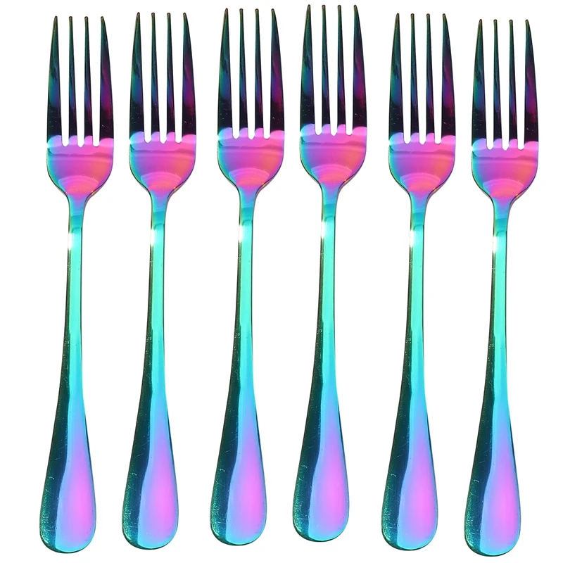 

Stainless Steel Table Forks Set, 6Pcs Rainbow Color Stainless Steel Tableware Cutlery Dinnerware Set Dishwasher Safe, Fork(20Cm/