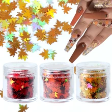 Holographic Glitter Bulk Nail Design Maple Leaf Sequins For Manicure Gold Fall Leaves Glitter 3D Nai