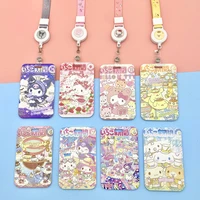 sanrio kawaii card holders for girls cartoon hello kitty my melody pvc bus card cover with retractable clip portable lanyard