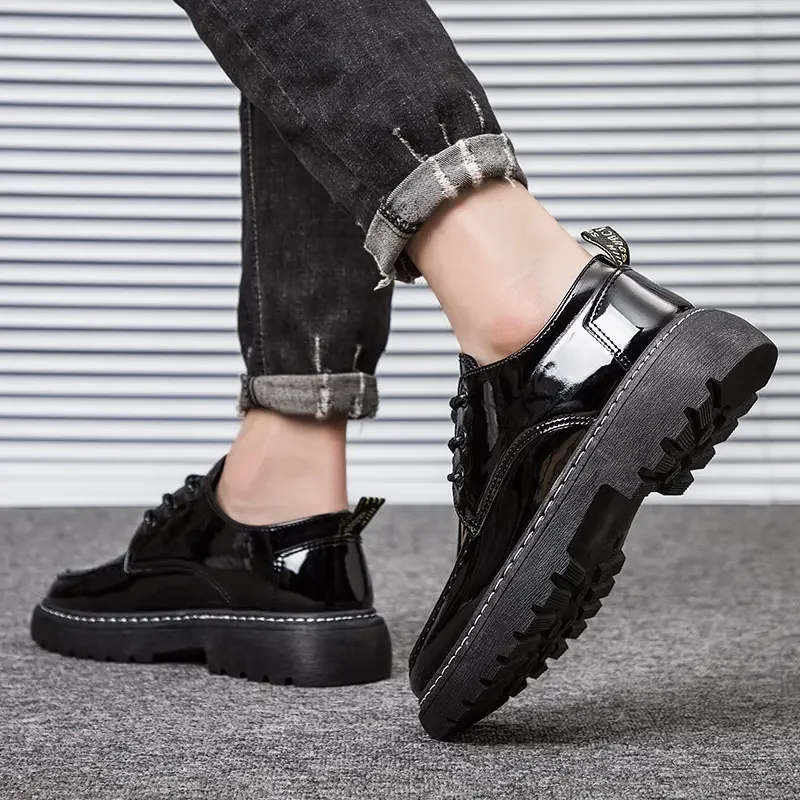 Мужские кожаные туфли на толстой подошве повседневные Нескользящие