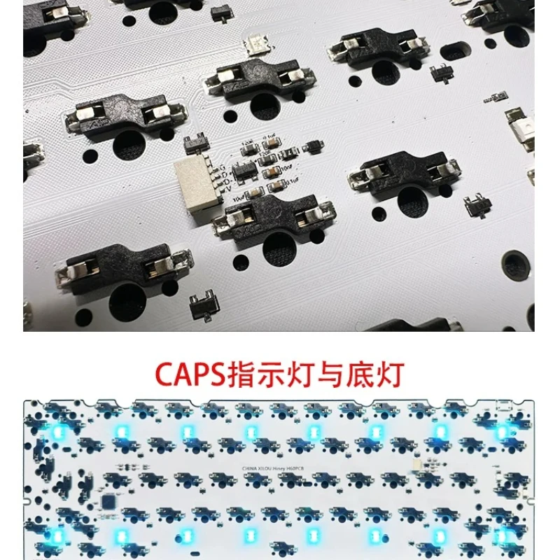 Фото Hiney H60 PCB: Набор для самостоятельной сборки с горячей заменой, V3, раздельное расположение клавиш, технология VIA, подсветка снизу TOFU60 для геймеров, дизайн DIY, комплект для самостоятельной сборки. №3