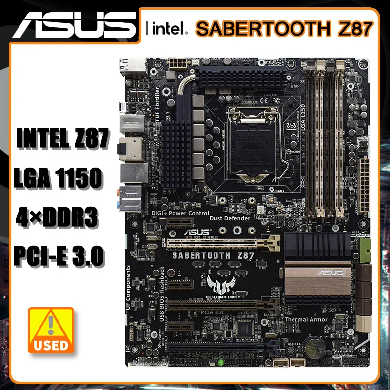 

Материнская плата LGA 1150 Asus SABERTOOTH Z87, материнская плата 1150 DDR3 Intel Z87 32 Гб USB3.0 PCI-E 3,0 SATA III ATX для Core i3-4170