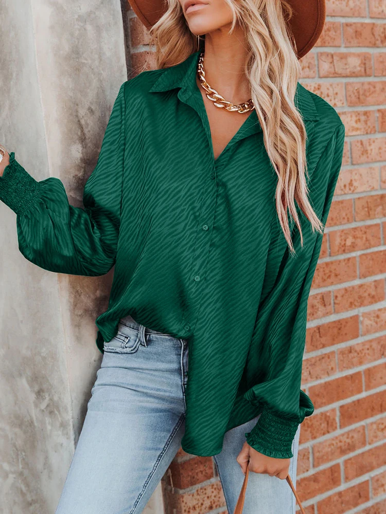 

Fashion Satin Women Shirts Autumn Lantern Sleeve Zebra Printed Blouse Casual Loose Lapel Tops Female Elegant Button Down Shirts