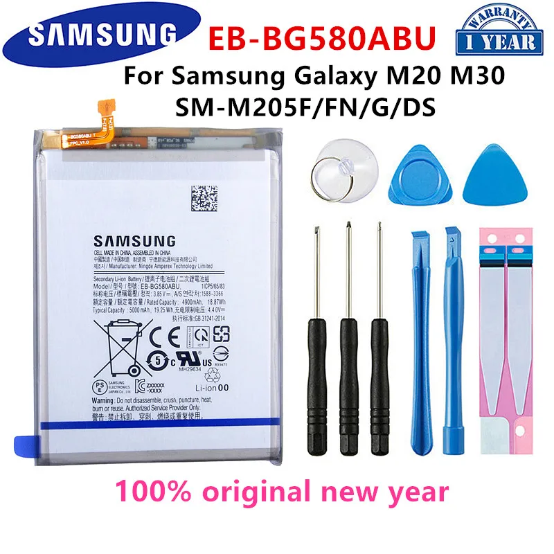 

SAMSUNG Orginal EB-BG580ABU 5000mAh Replacement Battery For SAMSUNG Galaxy M20 M30 M205F SM-M205F/DS/FN/G Batteries+Tools