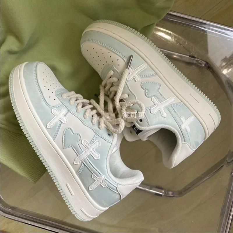 SHANPA Cross Heart Shoes for Women Original Korean Fashion Student Sneakers Ins Trendy All Match Casual Zapatillas Mujer