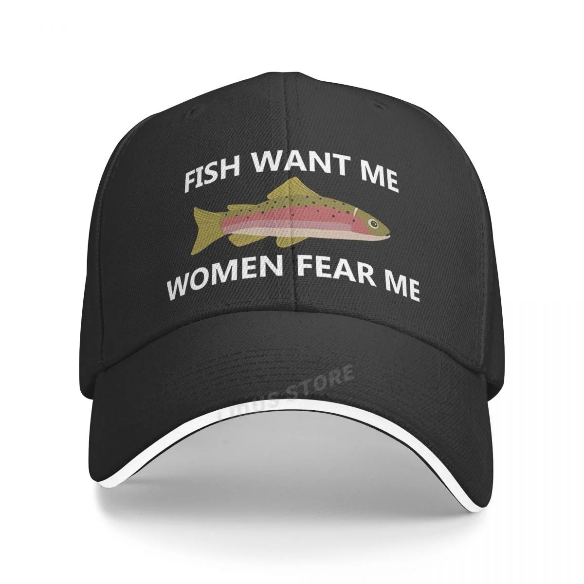 

Fish Want Me Women Fear Me White Baseball Cap Hat Fish Women Sun Hip Hop Bonnet Sport Boys Spring Outdoor Casual