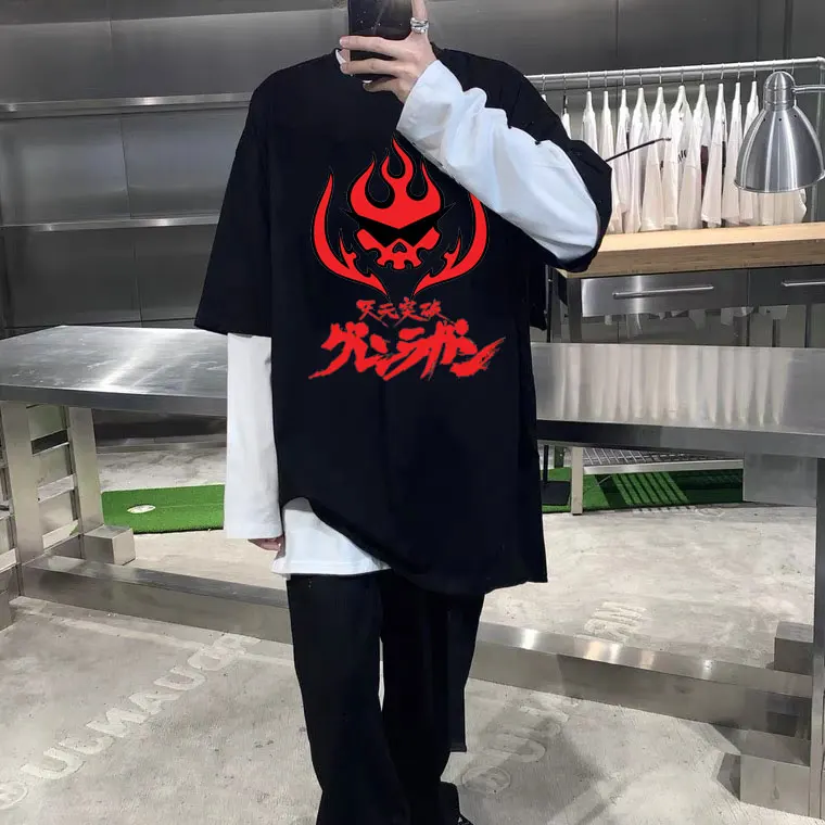 

Anime Tengen Toppa Gurren Lagann Graphics Logo Print Tshirt Male Vintage Cartoon Fashion Tees Men Women Cotton Oversized T-shirt