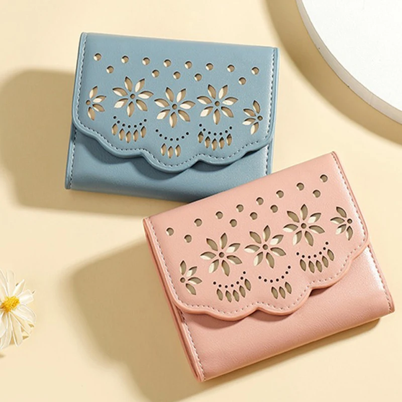 

Short Women Wallet Female Spring New Mini Thin Hollow Wallet Women Hasp Korean Style Card Holder Small Student Buckle Coin Purse