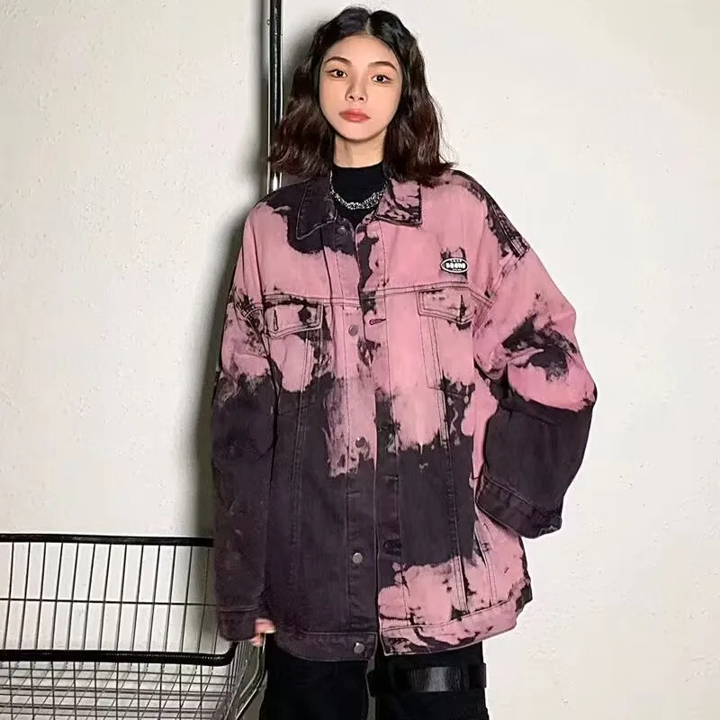 Женское джинсовое пальто Design Sense Tie-dye со вкусом Гонконга, весна 2025, толстая мм, демонстрирующая тонкую свободную верхнюю куртку Tide X4 (art.: 3920cc5bb36f1) - 3920cc5bb36f1
