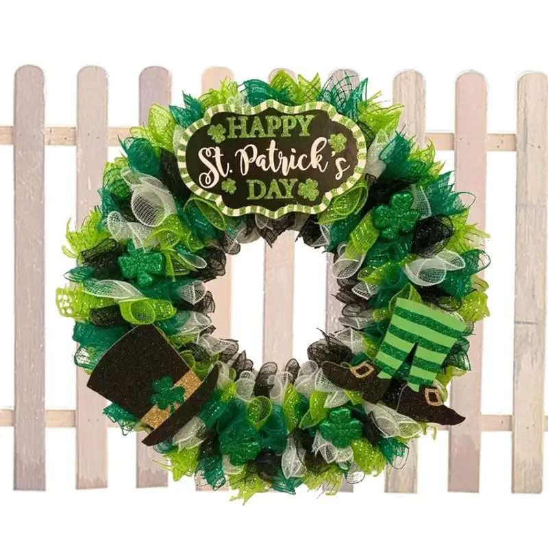 

Irish Clover Door Wreath Artificial Green Leaves Patricks Day Shamrock Wreaths Festival Party Wall Welcome Signs Seasonal Decors