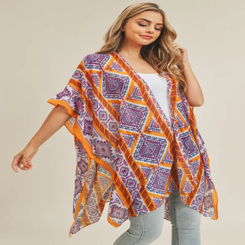 

2023 fashion woman blouse Tribal Pattern Kimono cloak cape
