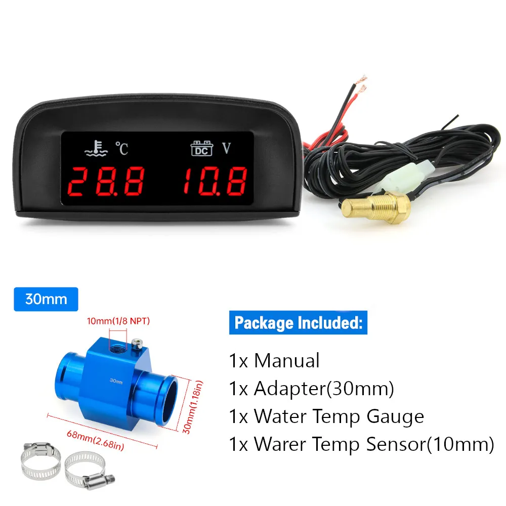 

Цифровой Автомобильный Датчик Температуры Воды 2-в-1, Вольтметр С Датчиком Температуры Охлаждающей Жидкости