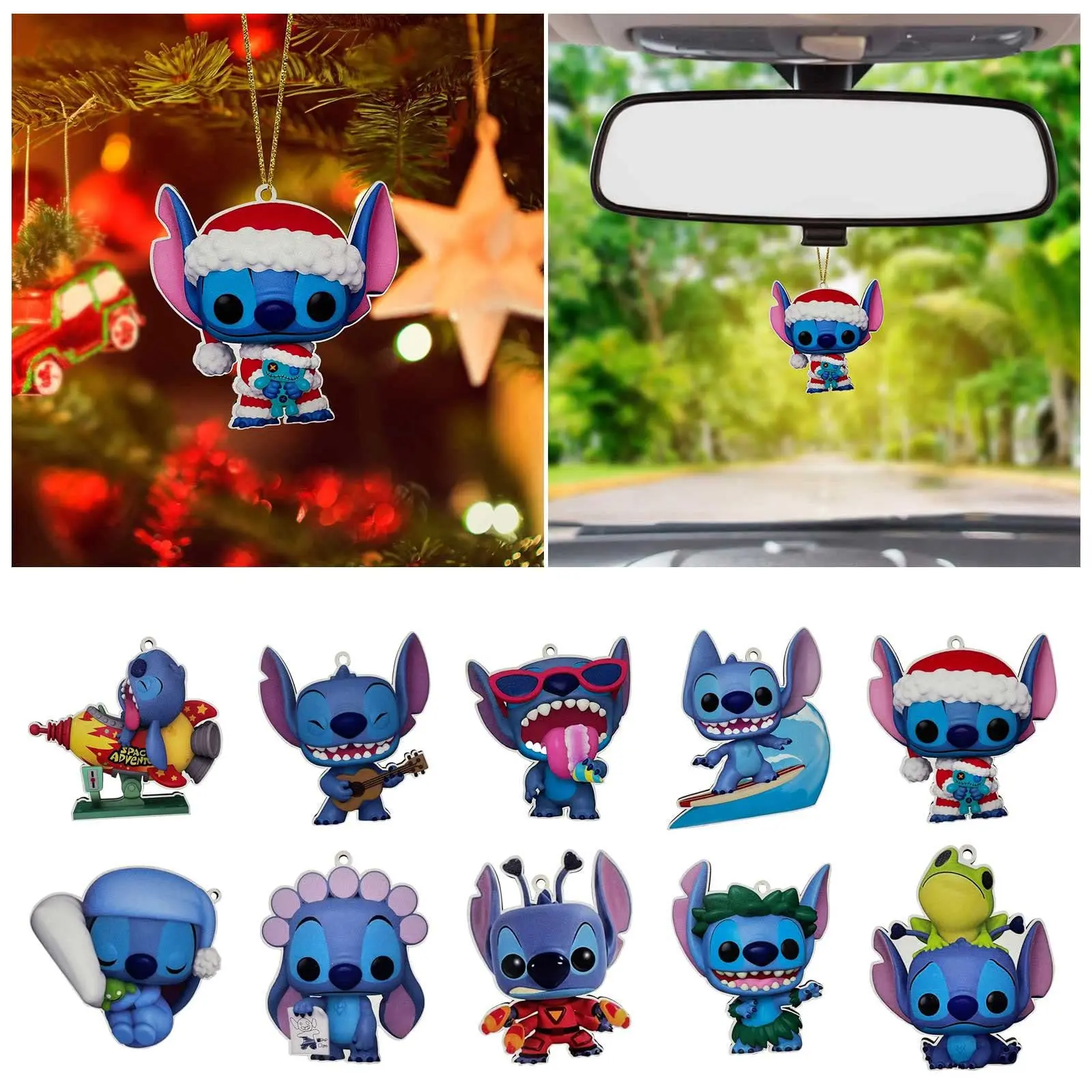 

Christmas Ornaments Disney Lilo & Stitch Acrylic Flat Hang Ornament Christmas Tree Decor Car Rear View Mirror Pendant Craft.