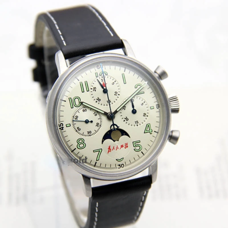 

40mm Luxury Mens Pilot Chronograph Watch Seagull Movement Calendar Waterproof Luminous Retro Business Mechanical Watches for Men