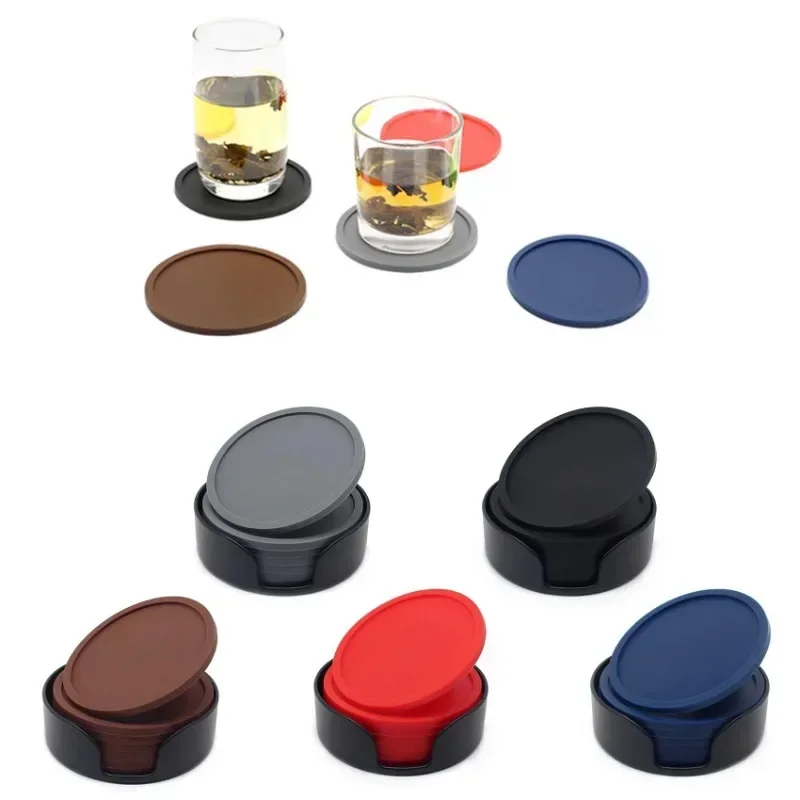 Набор Из 6 Нескользящих Силиконовых Подставок Для Напитков С 1 Пластиковым