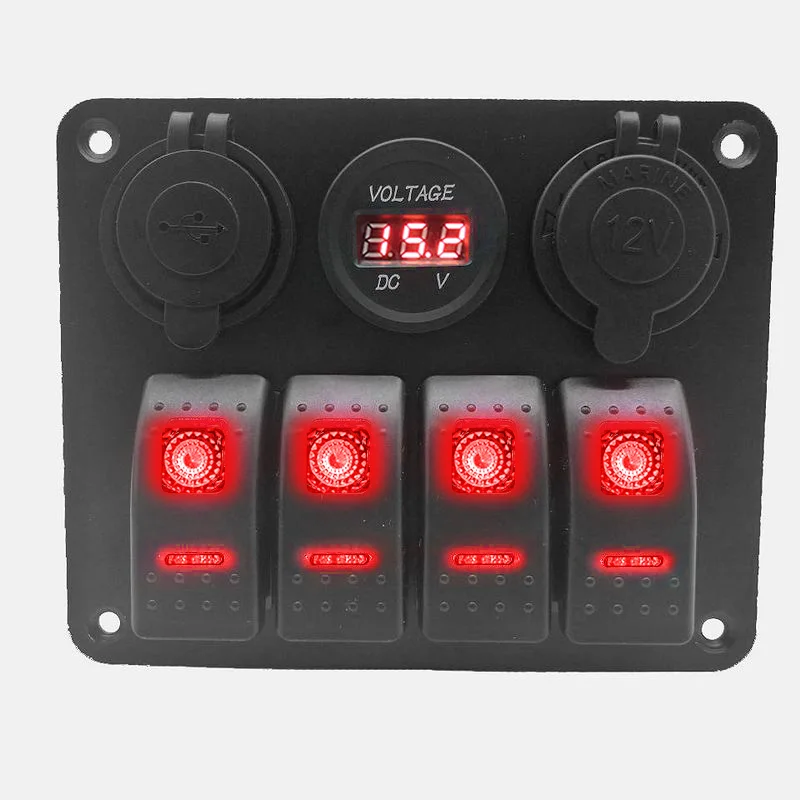 

4-х клавишная панель автомобильного переключателя, двойное зарядное устройство Usb, 12 В, розетка питания, цифровой вольтметр с переключателем
